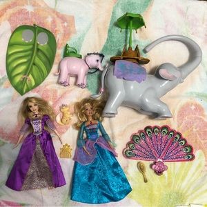 Barbie Island Princess Rosella & Luciana Dolls 2007 + Tika Elephant Used Lot
